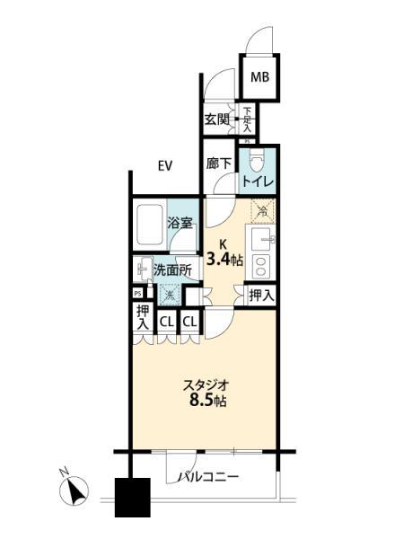 Floor plan. 1K, Price 31,800,000 yen, Occupied area 32.37 sq m