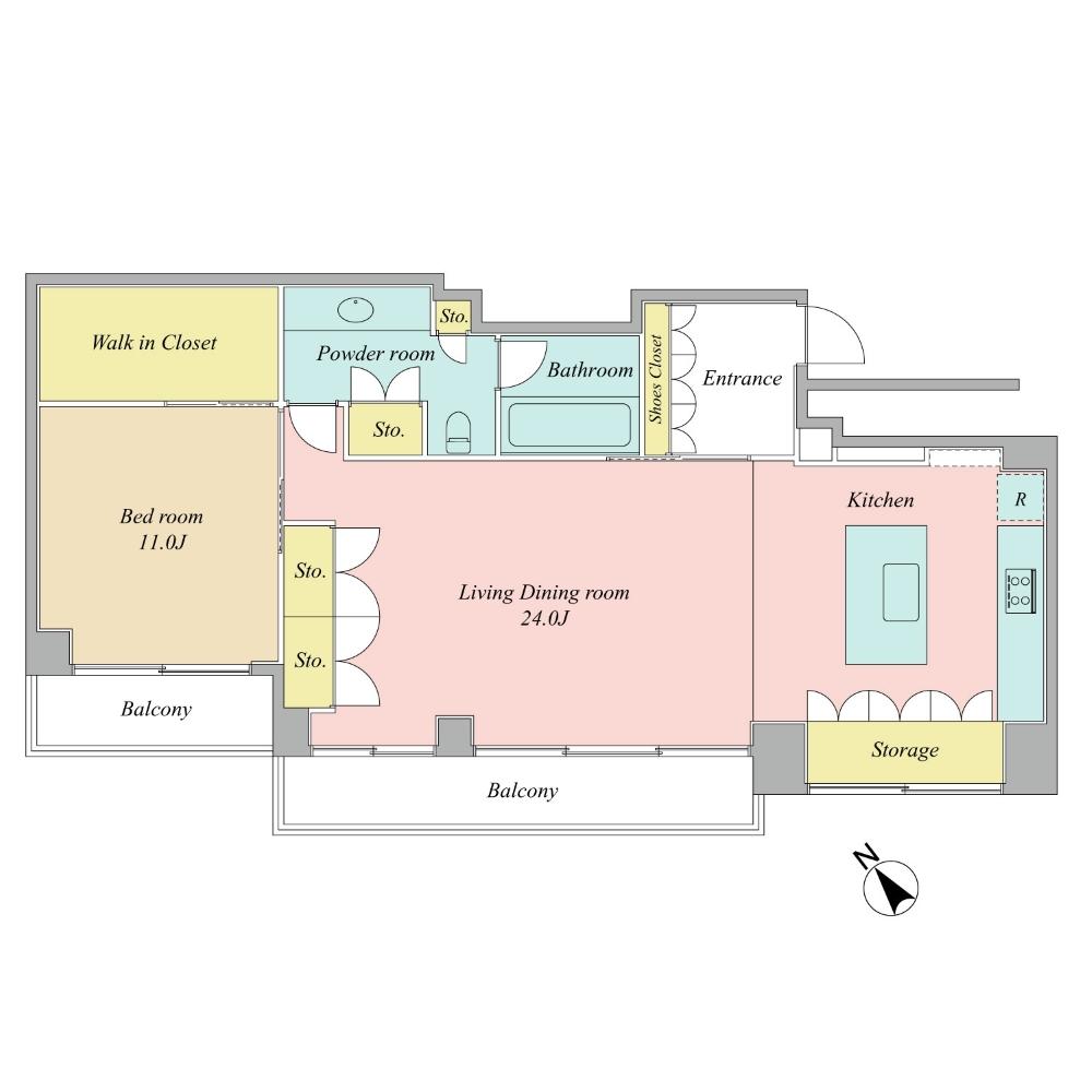 Floor plan. 1LDK, Price 69,800,000 yen, Occupied area 83.82 sq m , Balcony area 10.56 sq m