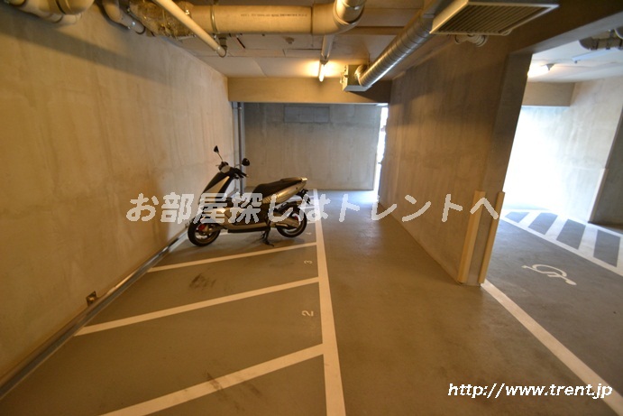 Parking lot. Bike shelter