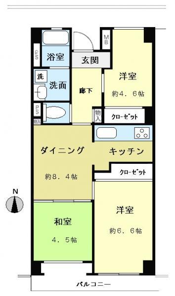 Floor plan. 3DK, Price 32,800,000 yen, Footprint 54.8 sq m , Balcony area 5.83 sq m