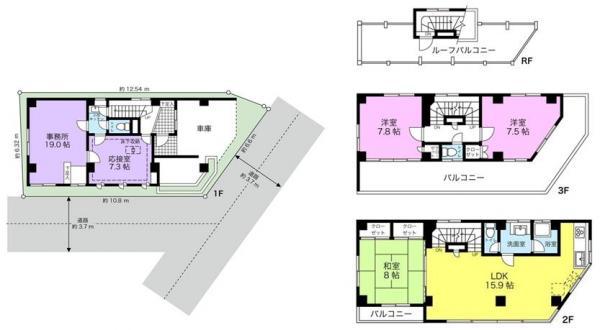 Floor plan. 168 million yen, 4LDK+3S, Land area 81.22 sq m , Building area 164.47 sq m