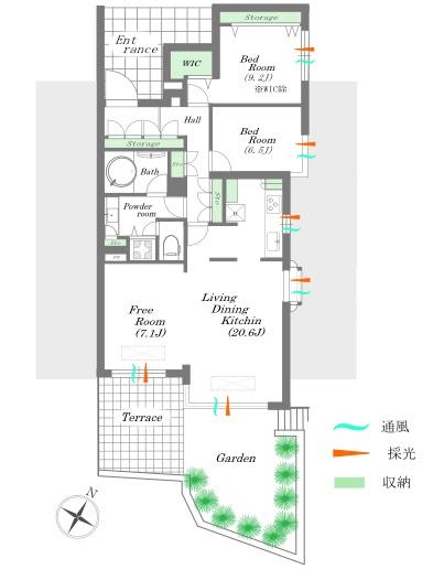 Floor plan. 2LDK, Price 87,800,000 yen, The area occupied 107.9 sq m