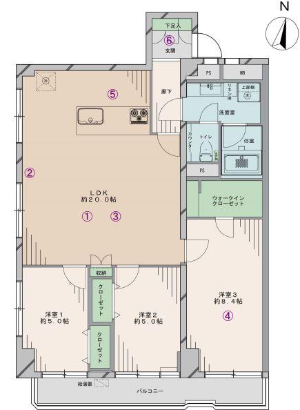 Floor plan. 3LDK, Price 59,800,000 yen, Occupied area 85.14 sq m , Balcony area 7.61 sq m