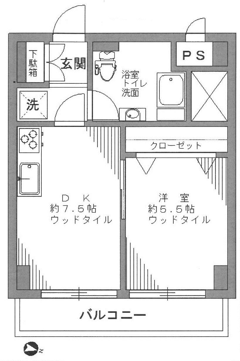 Floor plan. 1DK, Price 18.6 million yen, Footprint 35.1 sq m , Balcony area 5.4 sq m