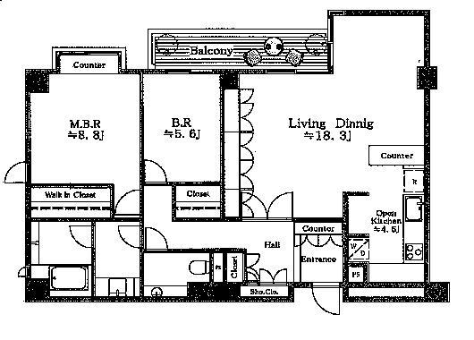 Floor plan. 2LDK, Price 79,800,000 yen, Occupied area 90.23 sq m , Balcony area 6.41 sq m