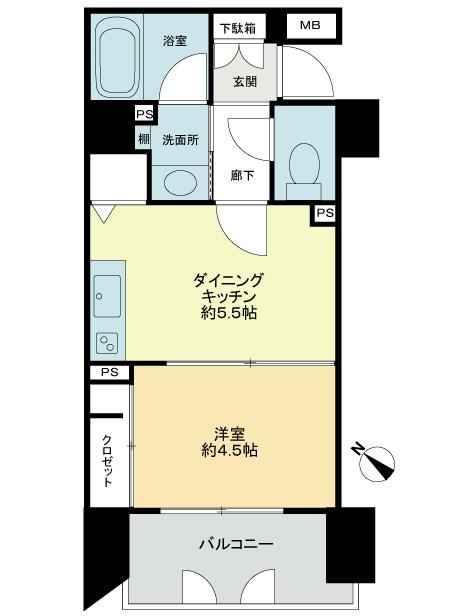 Floor plan. 1DK, Price 21,800,000 yen, Occupied area 25.85 sq m , Balcony area 3.9 sq m