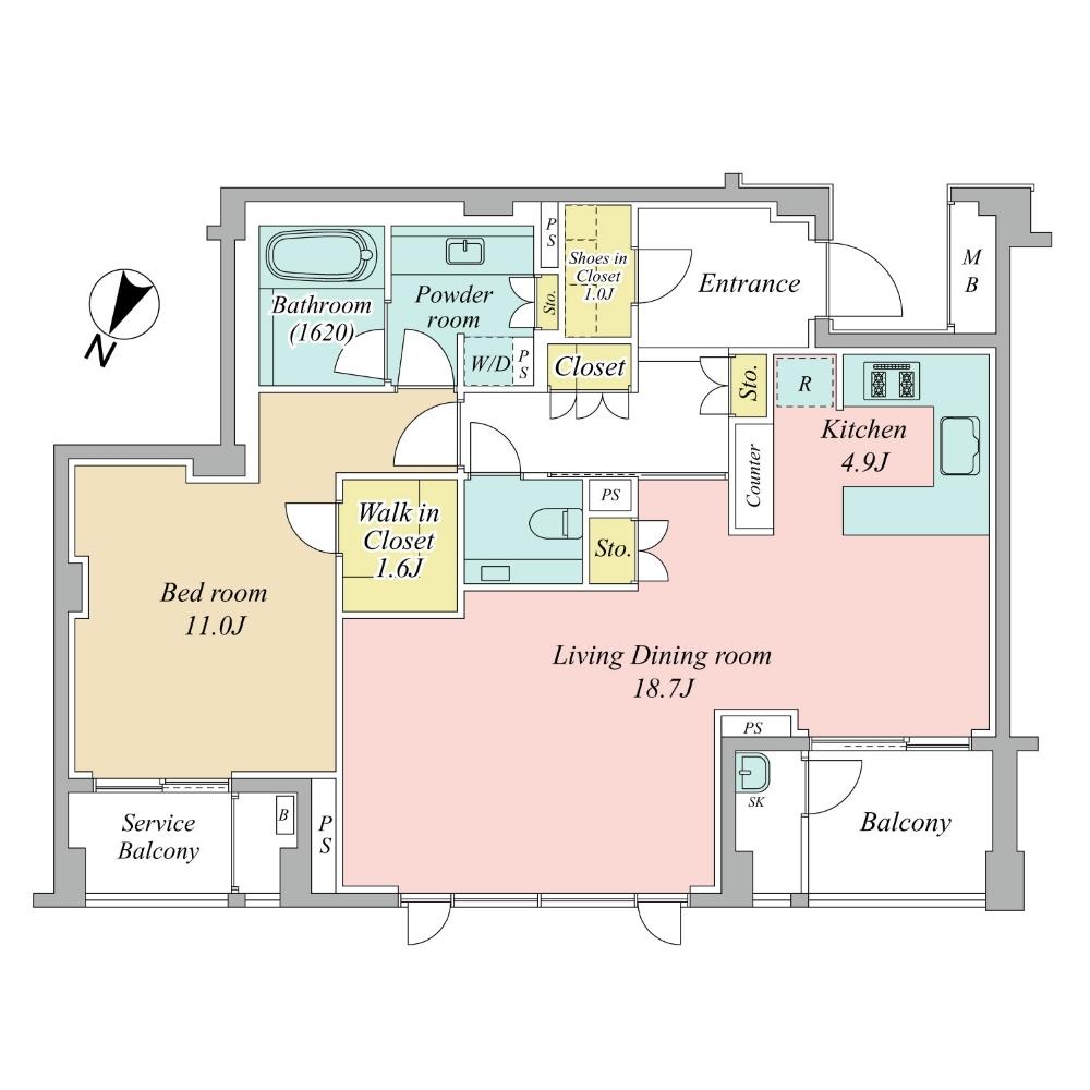 Floor plan. 1LDK, Price 115 million yen, Occupied area 85.62 sq m , Balcony area 11.74 sq m