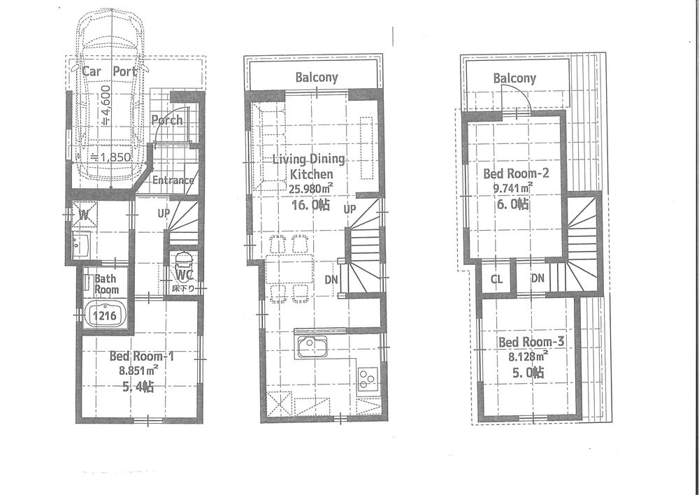 Building plan example (floor plan). Building plan example building price 12 million yen, Building area 77 sq m