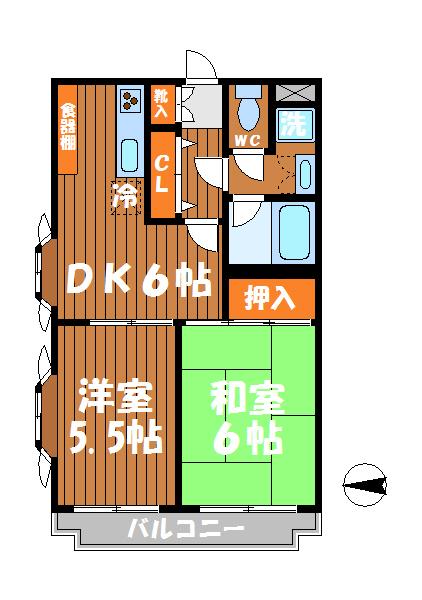 Floor plan. 2DK, Price 24,300,000 yen, Occupied area 42.33 sq m , Balcony area 4.36 sq m 2DK 42.33 sq m