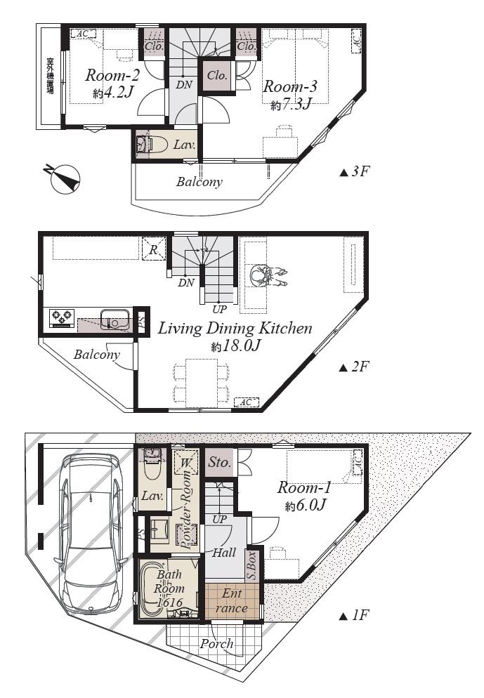 Building plan example (floor plan). Building plan example building price 19.1 million yen, Building area 93.92 sq m