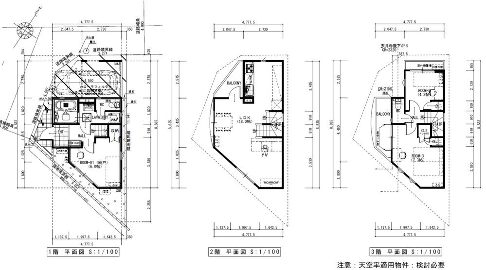 Building plan example (floor plan). Between the dimension containing floor plan