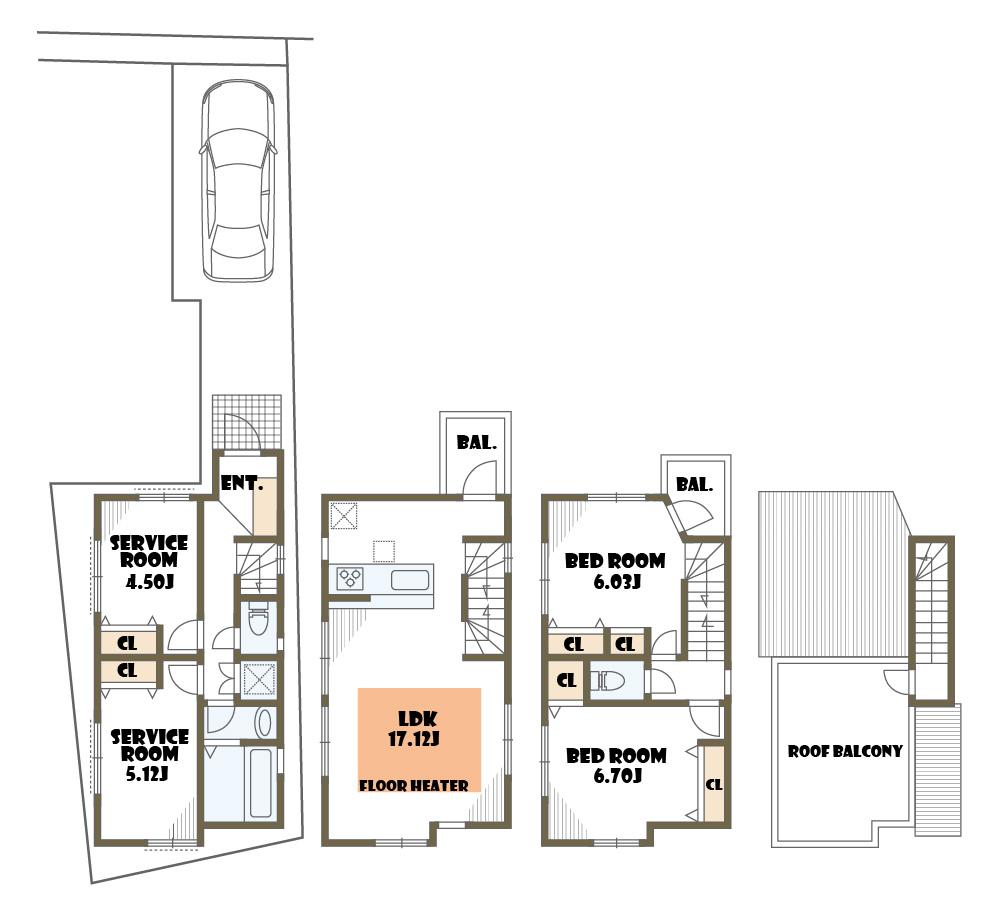 Floor plan. 57,800,000 yen, 2LDK + 2S (storeroom), Land area 65 sq m , Building area 93.95 sq m