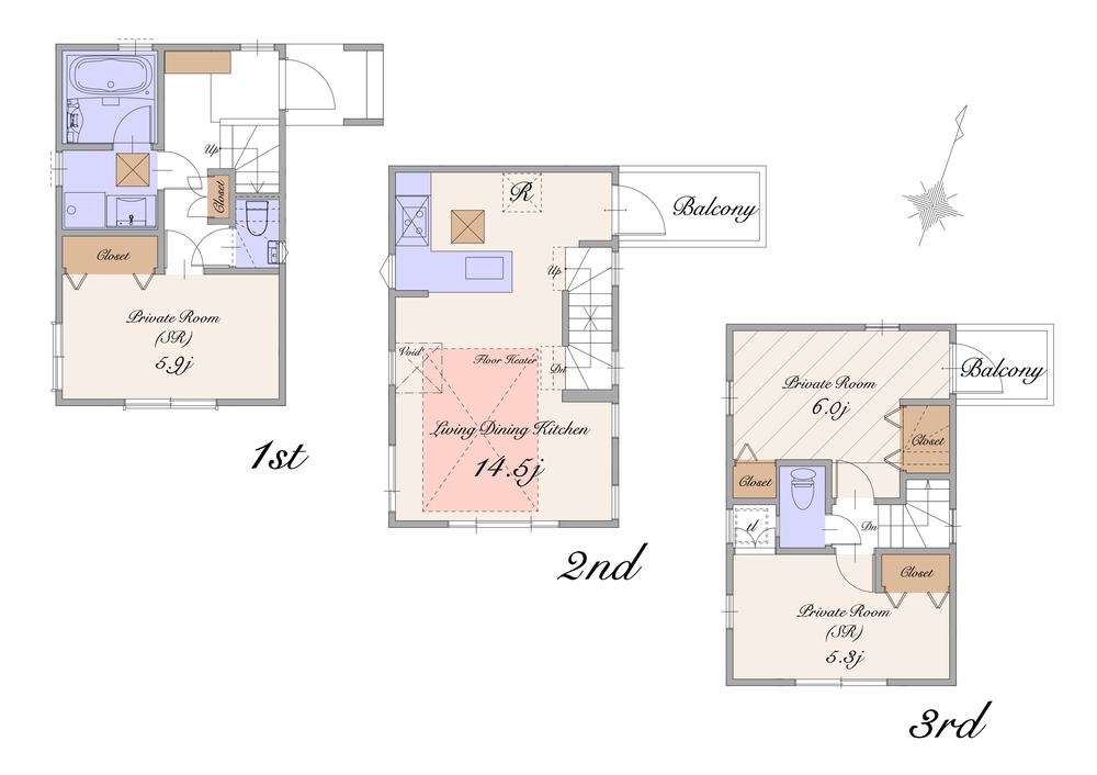 Floor plan. (B), Price 51,800,000 yen, 1LDK+2S, Land area 60.04 sq m , Building area 78.37 sq m
