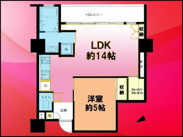 Floor plan. 1LDK, Price 28.5 million yen, Occupied area 46.44 sq m