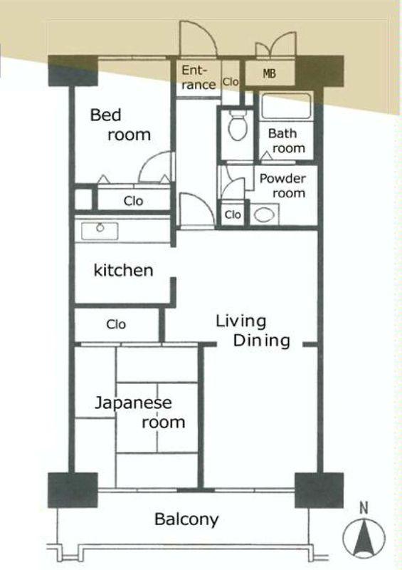 Floor plan. 2LDK, Price 21,800,000 yen, Footprint 58.8 sq m , Balcony area 7.28 sq m floor plan