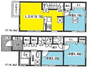 Floor plan. 29,800,000 yen, 3LDK, Land area 49.51 sq m , Building area 62.9 sq m