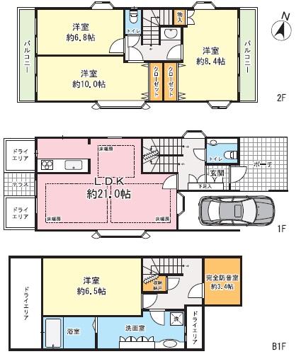 Floor plan. 100 million 9.8 million yen, 4LDK + S (storeroom), Land area 111.54 sq m , Building area 151.35 sq m spacious 4SLDK