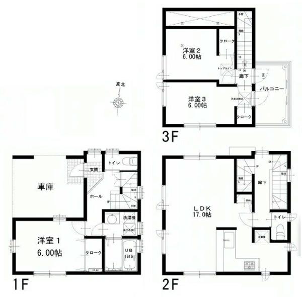Floor plan. 51,800,000 yen, 3LDK, Land area 64.2 sq m , Building area 103.09 sq m all room 6 quires more, It is spacious and relaxing residence in the Pledge LDK17.