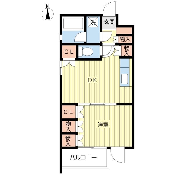 Floor plan. 1DK, Price 18,800,000 yen, Footprint 33 sq m , Balcony area 2.53 sq m Floor