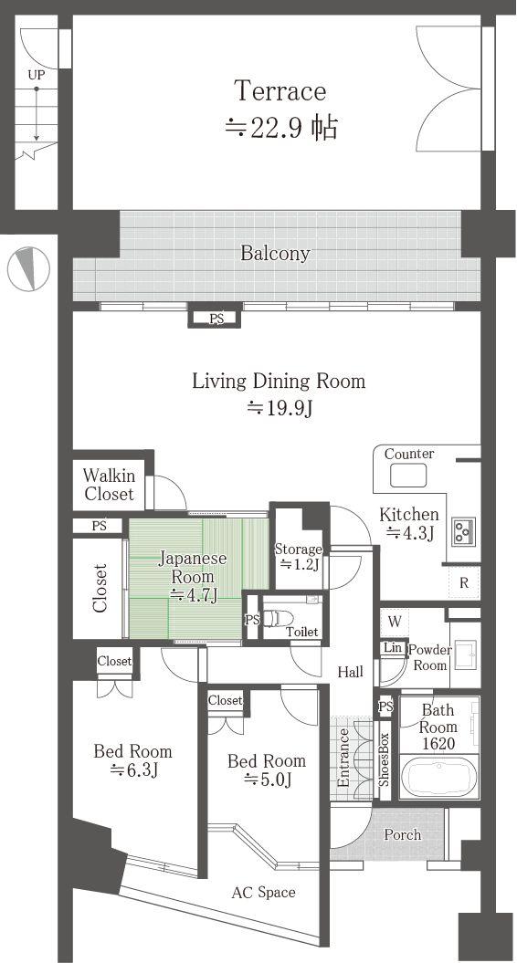 Floor plan. 3LDK, Price 64,800,000 yen, Occupied area 93.01 sq m , Balcony area 17.6 sq m