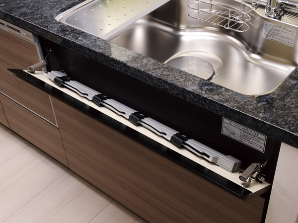 Kitchen.  [Kitchen knife flap storage] Secure a kitchen knife storage space before sink. It is also equipped with lock function, It is safe for families with small children.