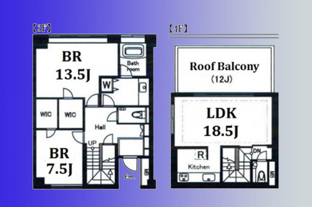 Floor plan. 2LDK, Price 128 million yen, Footprint 114.57 sq m   [3 ~ The fourth floor of the maisonette] The fourth floor of the LDK next to 20 square meters wood deck installation already of