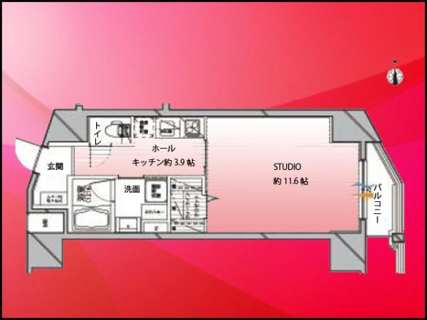 Floor plan. 1K, Price 31.5 million yen, Occupied area 38.11 sq m , Balcony area 2.89 sq m