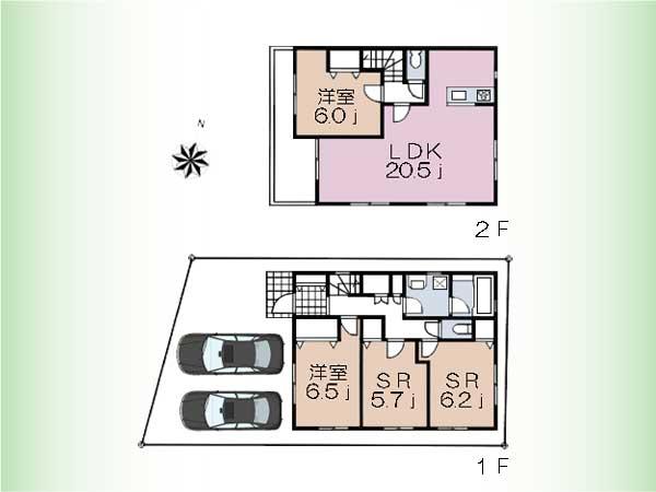 Compartment view + building plan example. Building plan example, Land price 46,800,000 yen, Land area 106.39 sq m , Building price 19 million yen, Building area 99.63 sq m compartment view + building area 99.63 sq m , Building price 19 million yen