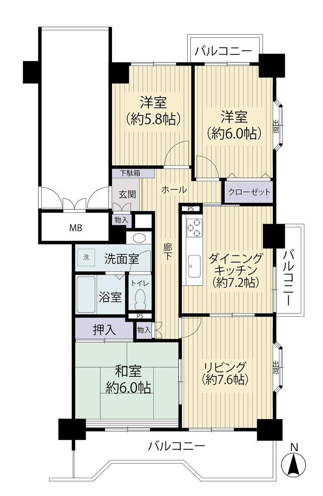 Floor plan. 3LDK, Price 34 million yen, Occupied area 81.41 sq m