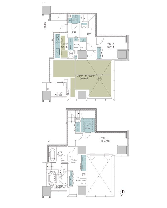 Floor plan. 2LDK, Price 183 million yen, Footprint 120.48 sq m , Balcony area 15.12 sq m