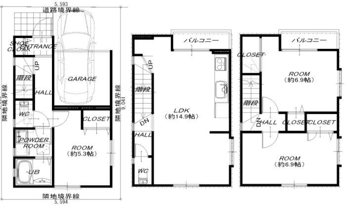 Floor plan. 56,800,000 yen, 3LDK, Land area 50.63 sq m , Building area 92.93 sq m