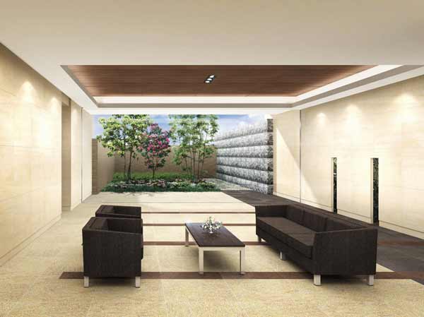 Shared facilities.  [Entrance hall] Live person, Entrance hall to greet the person who visit, We design to be aware of Yingbin space flowing relaxing time. (Rendering)
