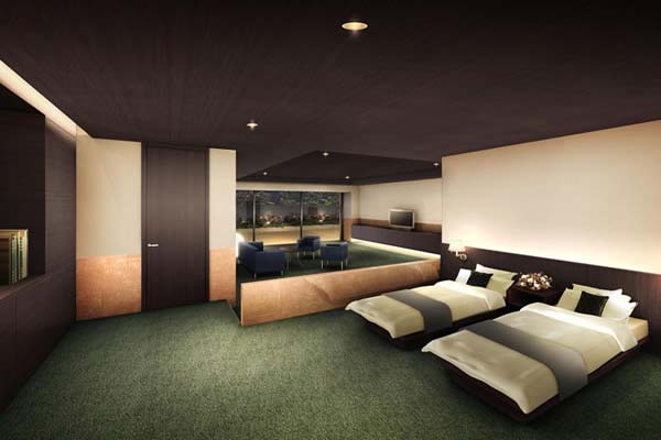 Guest Room Rendering CG. Impressive guest room designed by Mr. Shigeru Uchida, Western-style type, Available in two types of Japanese-style type