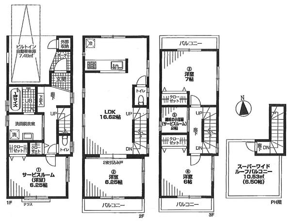 Floor plan. 65,800,000 yen, 3LDK + 2S (storeroom), Land area 77.1 sq m , Building area 119.05 sq m leisurely relax 6 Pledge or more of the living room is the main. Family of communication is momentum in the face-to-face kitchen & living room stairs.