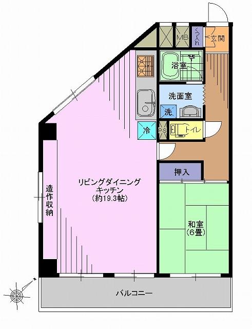 Floor plan. 1LDK, Price 29,800,000 yen, Occupied area 59.43 sq m , Balcony area 10.34 sq m