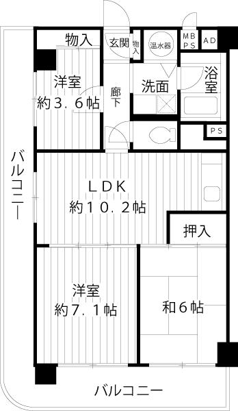 Floor plan. 3LDK, Price 24,800,000 yen, Footprint 61.2 sq m , Balcony area 18.13 sq m