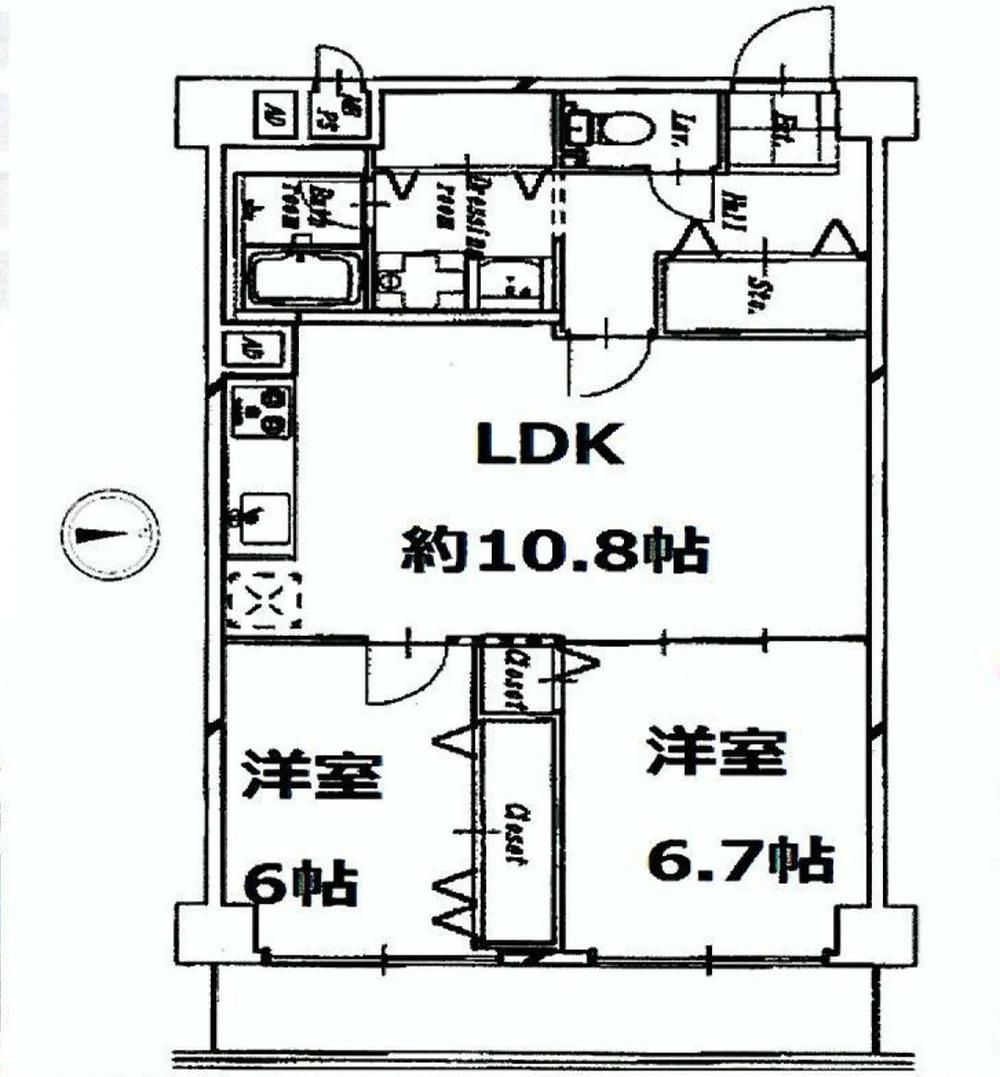 Floor plan. 2LDK, Price 28 million yen, Occupied area 59.16 sq m , Balcony area 6.96 sq m