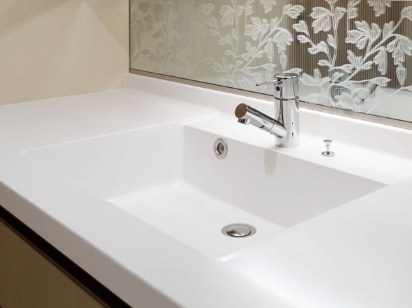 Bathing-wash room.  [Bowl-integrated counter] There is no seam in the beautiful form, It has adopted a care also easy to bowl an integrated counter.