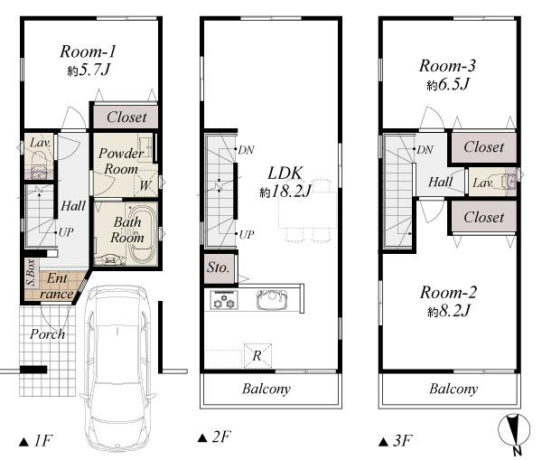 Building plan example (floor plan). Building plan example (G compartment) 3LDK, Land price 42,600,000 yen, Land area 62.17 sq m , Building price 16.2 million yen, Building area 93.36 sq m