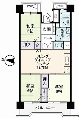 Floor plan. 3LDK, Price 28 million yen, Occupied area 71.98 sq m , It is a balcony area 10.53 sq m easy-to-use floor plan!