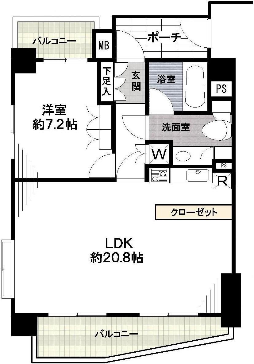 Floor plan. 1LDK, Price 37,800,000 yen, Occupied area 61.05 sq m , Balcony area 11.85 sq m