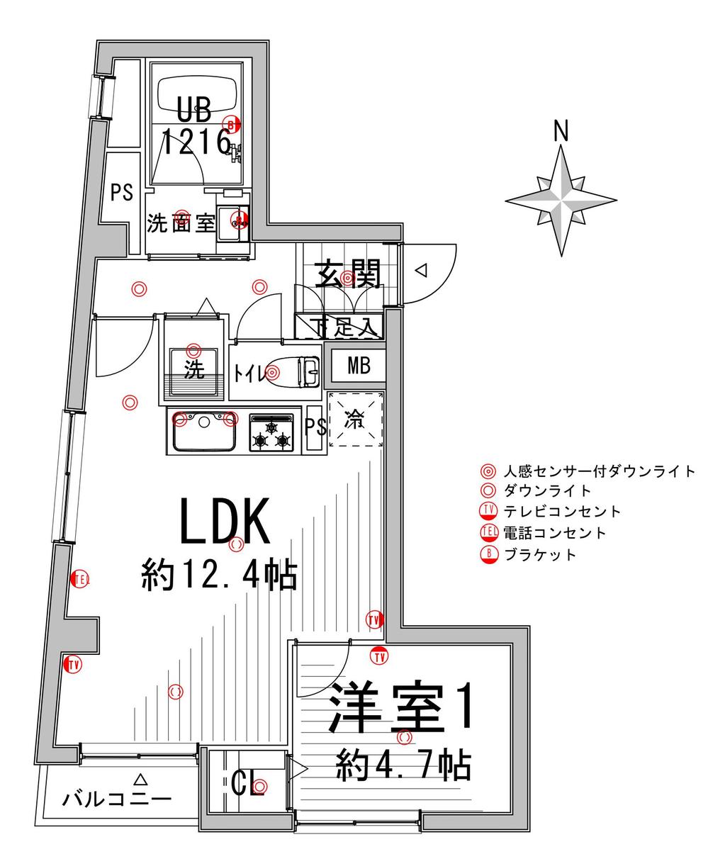 Floor plan. 1LDK, Price 22,700,000 yen, Occupied area 38.61 sq m , Balcony area 1.7 sq m