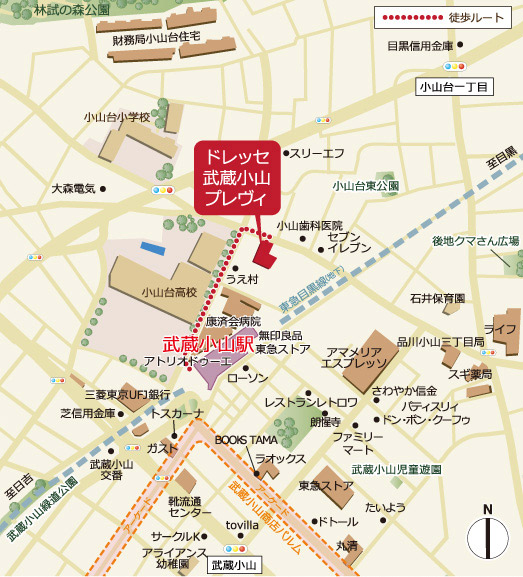 Surrounding environment. 3-minute walk from the station to the local. Not only convenient to move, Can be close to use a commercial facility that gather around the station is the goodness of the "station near" Mansion. (Local guide map)