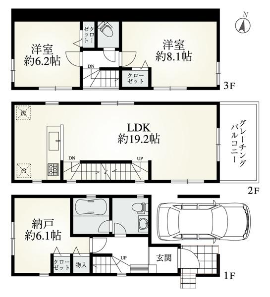 Floor plan. (A Building), Price 53,800,000 yen, 2LDK+S, Land area 58.88 sq m , Building area 99.98 sq m