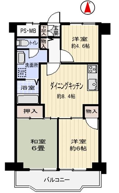 Floor plan. 3DK, Price 24,800,000 yen, Footprint 57.1 sq m , Balcony area 8.19 sq m 3DK