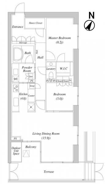 Floor plan. 2LDK, Price 82,200,000 yen, Occupied area 84.88 sq m , Balcony area 20.04 sq m