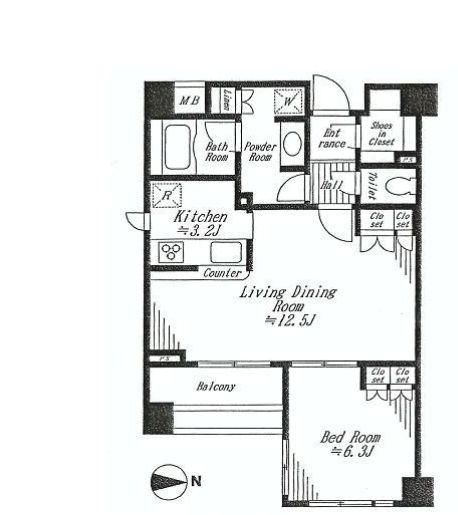 Floor plan. 1LDK, Price 33,900,000 yen, Occupied area 53.81 sq m , Balcony area 5.61 sq m
