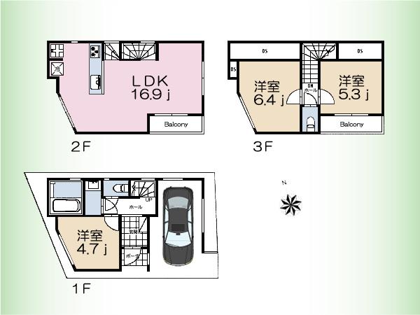 Compartment view + building plan example. Building plan example (A section) 3LDK, Land price 33,800,000 yen, Land area 45.16 sq m , Building price 16 million yen, Building area 85.41 sq m