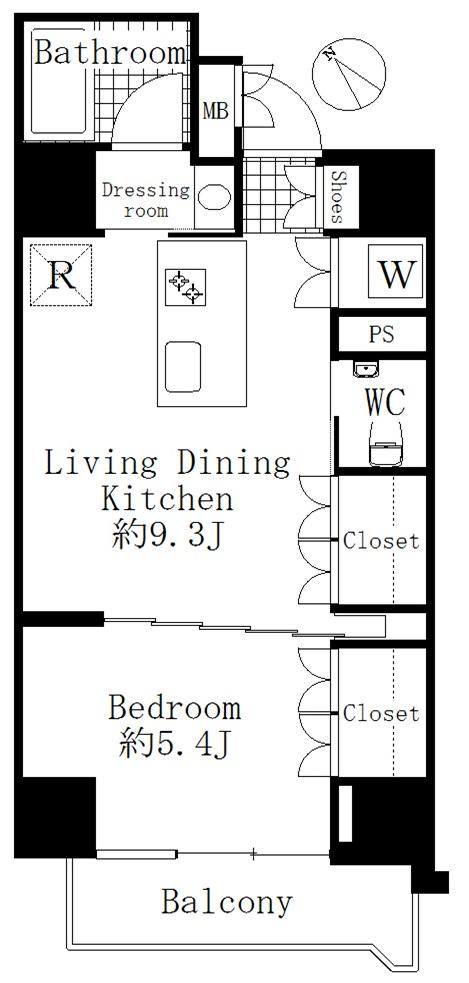 Floor plan. 1DK, Price 22,800,000 yen, Occupied area 37.89 sq m , Balcony area 4.34 sq m floor plan