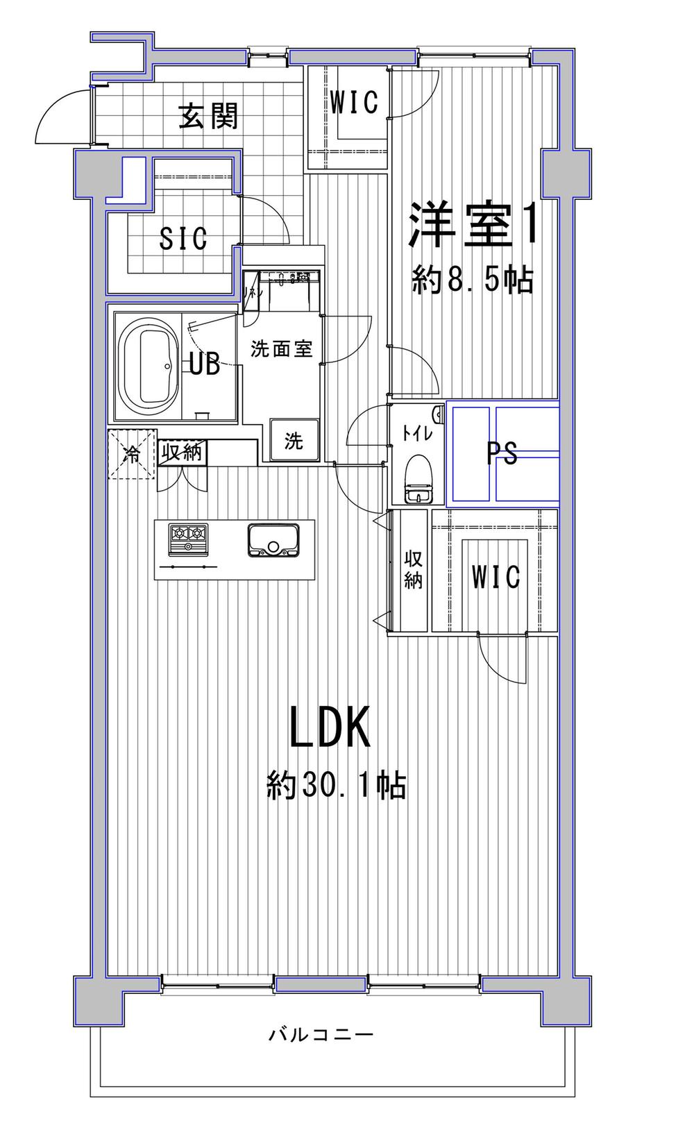Floor plan. 1LDK + S (storeroom), Price 64,800,000 yen, Occupied area 95.79 sq m , Balcony area 10.5 sq m